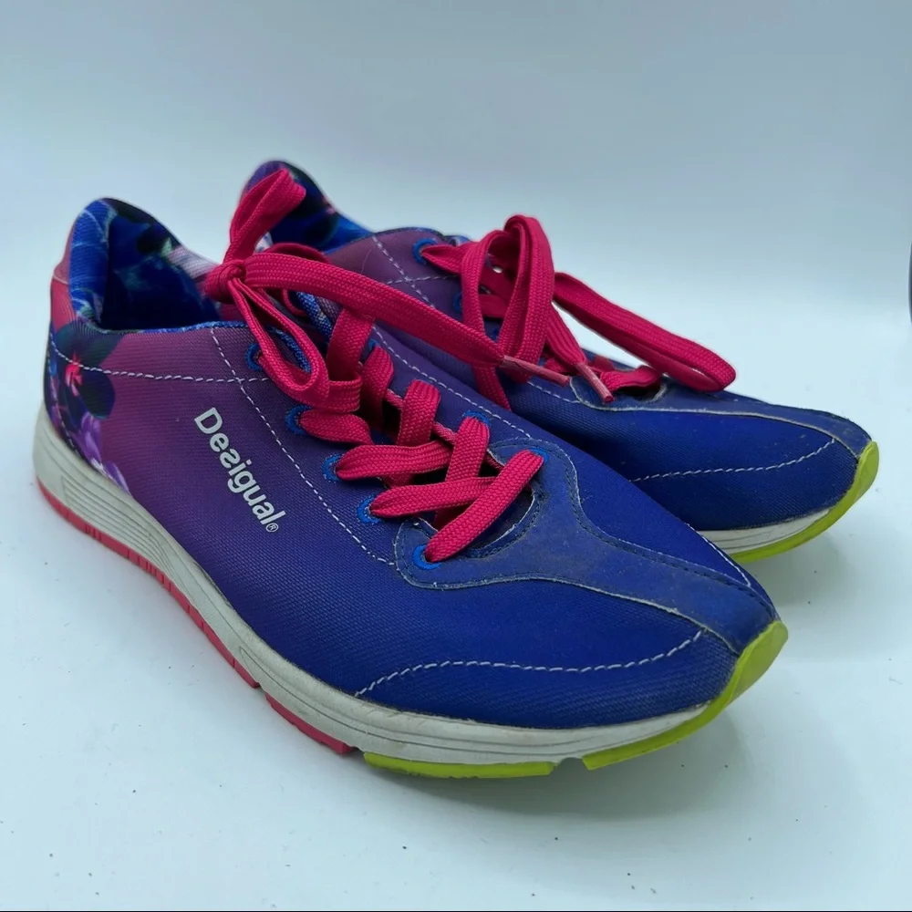 Desigual Floral Sneakers Women's‎ Sz 6.5 US 37 EUR Blue Purple Pink EUC